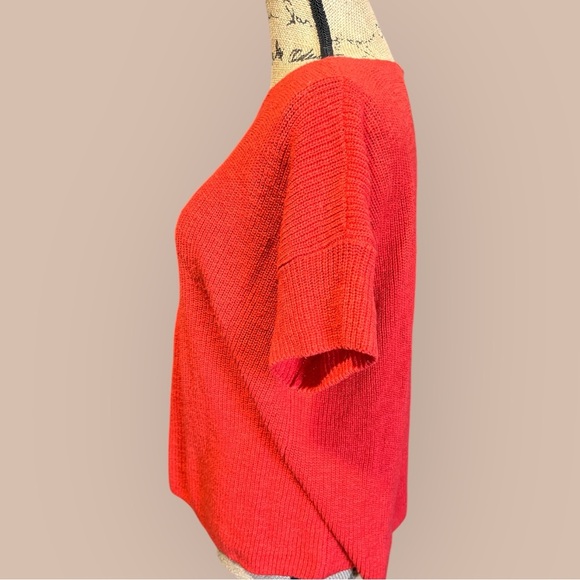 Eileen Fisher Short Sleeve Orange Organic Cotton Linen Sweater Loose Fit Boxy - Picture 4 of 8